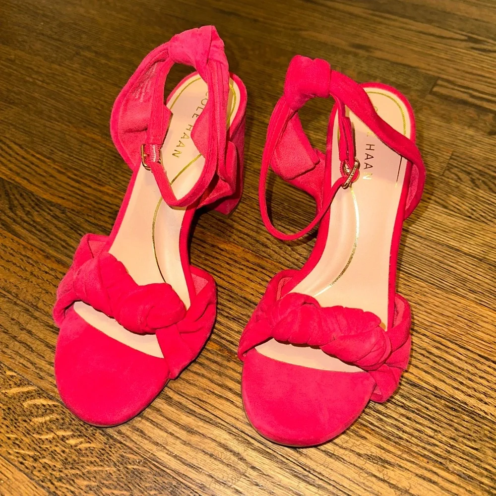 Cole Haan Women's Kaycee Knotted Fuschia Pink Block Heel Sandals VALENTINES - Picture 3 of 6